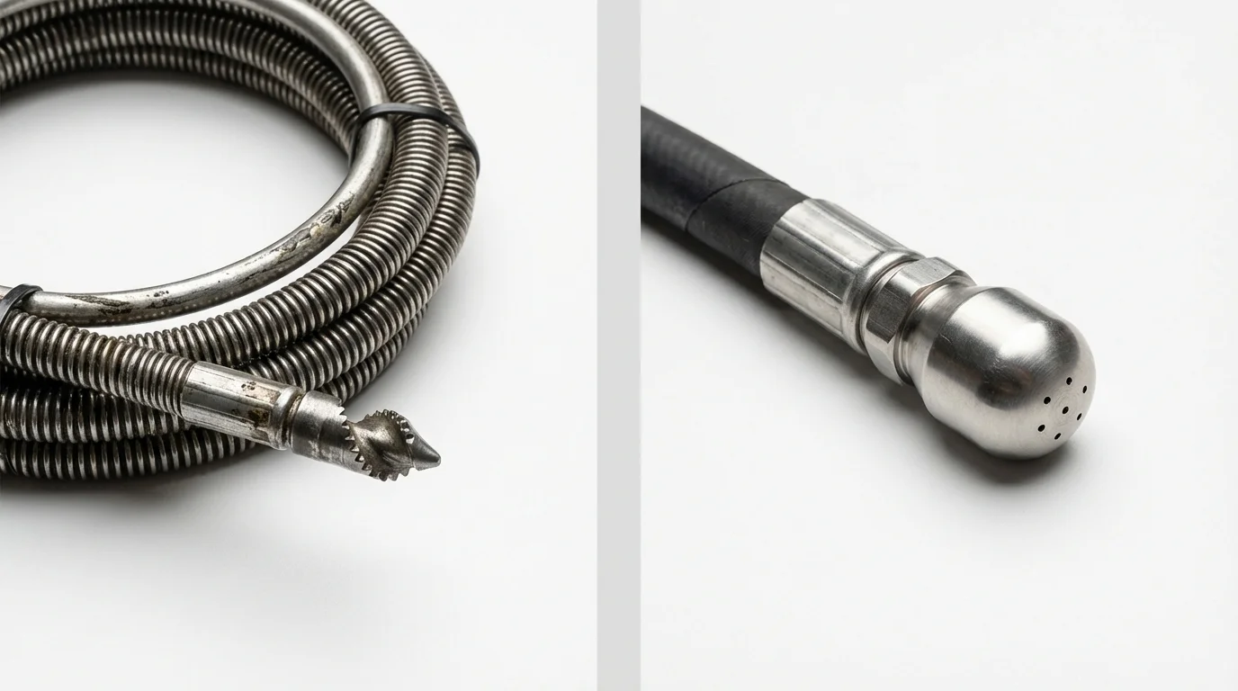 Drain snake cable and hydro jetting nozzle used for drain cleaning in Durant, OK