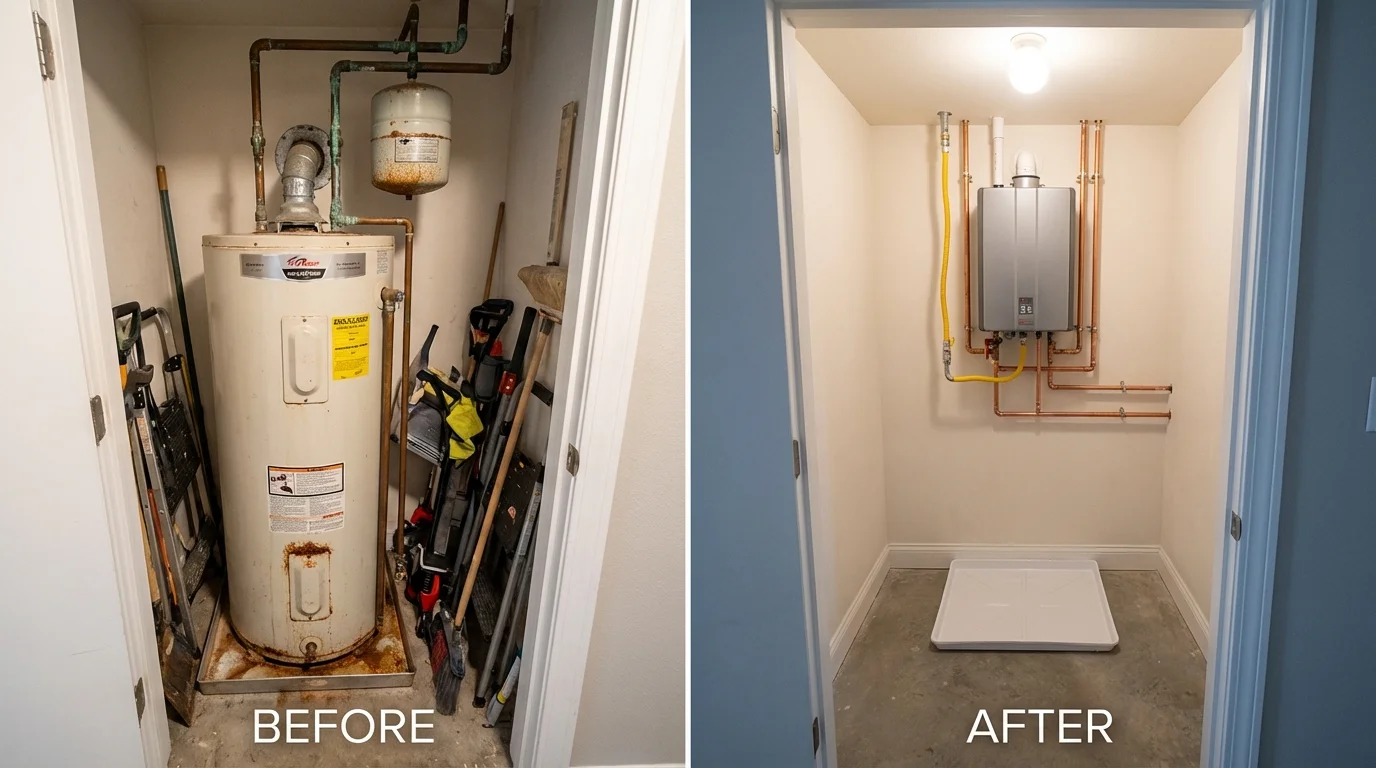 Tank water heater versus wall-mounted tankless unit comparison for Durant, OK homeowners