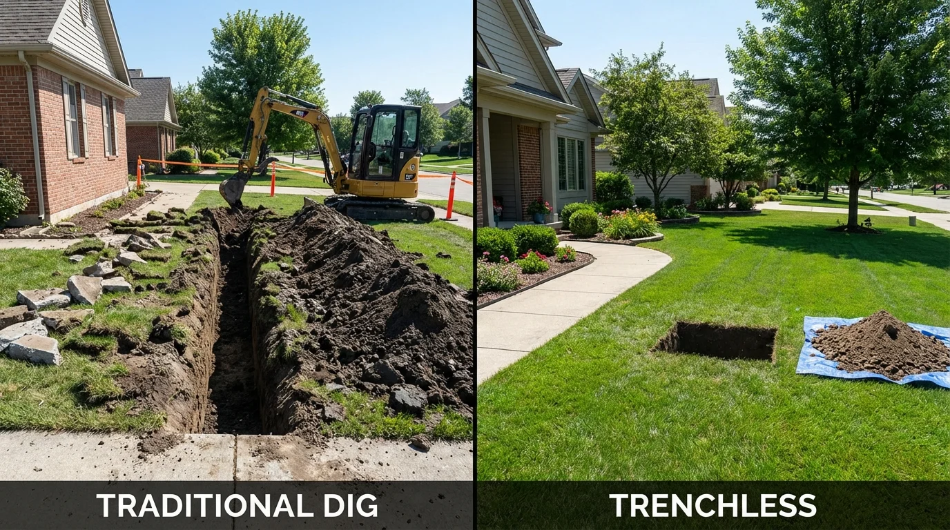 Trenchless sewer repair with minimal yard damage versus traditional excavation in Durant, OK
